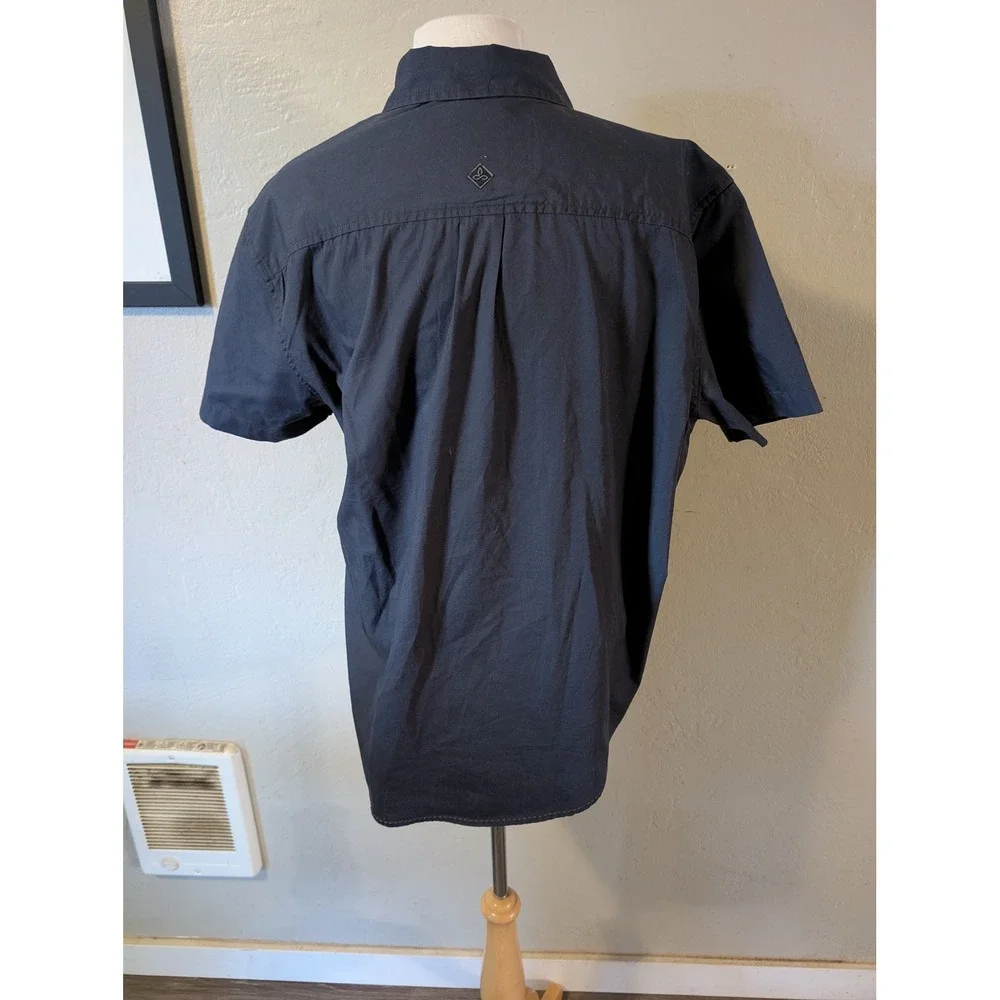 prAna mens button‎ up short sleeve Navy shirt size L